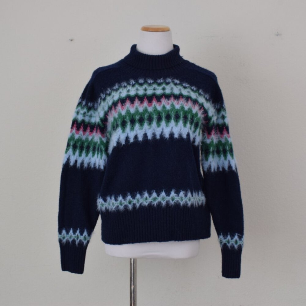Free Assembly Woman's Sweater Fuzzy Mock Neck‎ Recycled Polyester Navy size L - Picture 3 of 12